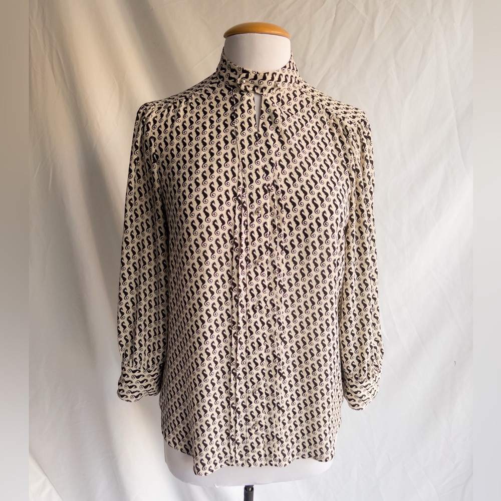 Moulinette Soeurs Anthropologie Seahorse Blouse Size 6 High Neck